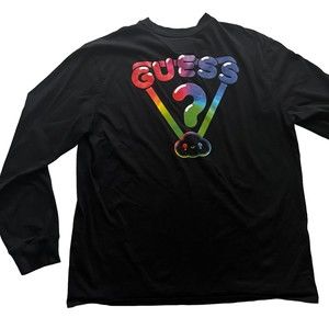 FriendsWithYou X Guess Mens XL Long Sleeve T Shirt Black With Rainbow Colors